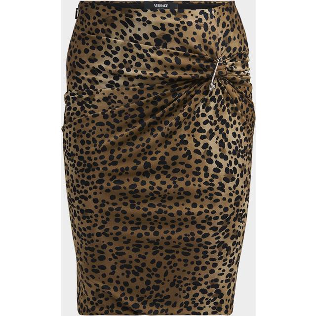 Leopard Pencil Skirt with Safety Pin Brooch - NATURALBLACK - 46 IT (10 US)