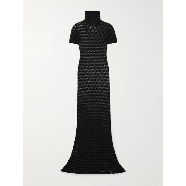 Mock-Neck Short-Sleeve Sheer Lace Gown - NOIR ALAIA - 40 FR (8 US)