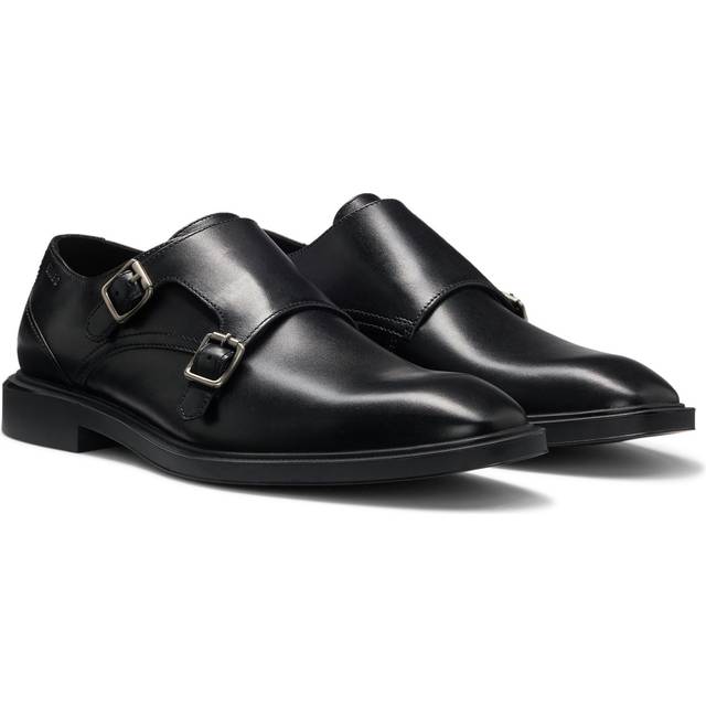Leather monk shoes with twin strap - Black
