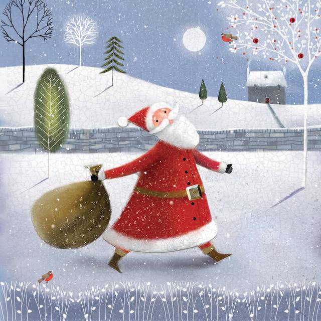 Santa's & his presents luxury hand-finished foiled christmas card xmas cards