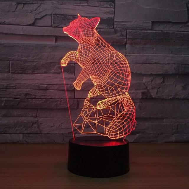 3D Animal Fox Night Light, 3D Illusion Lamp 16 Color Change Decor Lamp Desk Lamp with Remote Control for Living Bedroom Decoration Birthday Chri