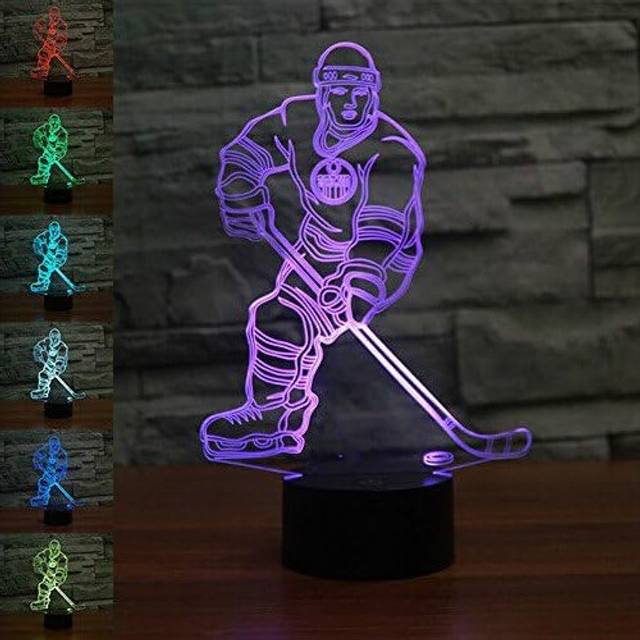 3D Ice Hockey Player Night Light Lamp Illusion 7 Color Changing Touch Switch Table Desk Decoration Lamps Gift with Acrylic Flat ABS Base USB Cab