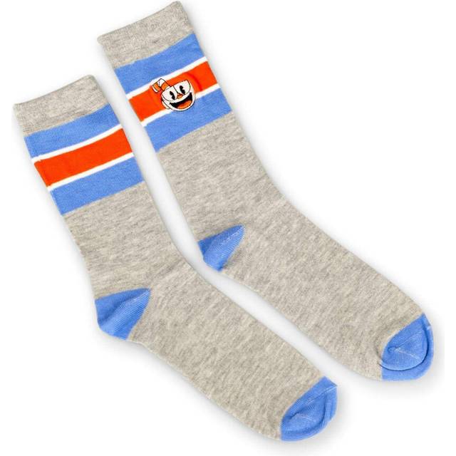 OFFICIAL Cuphead Striped Grey Crew Socks | Red, White, & Blue Striped Socks | Perfect for Cuphead Fans