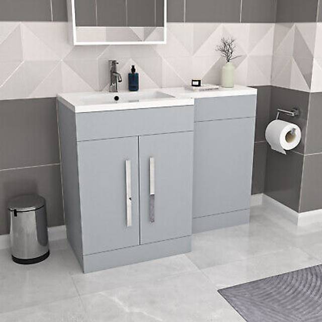 Nes Home Matte Grey 1100mm LH Freestanding Vanity WC Unit with Basin