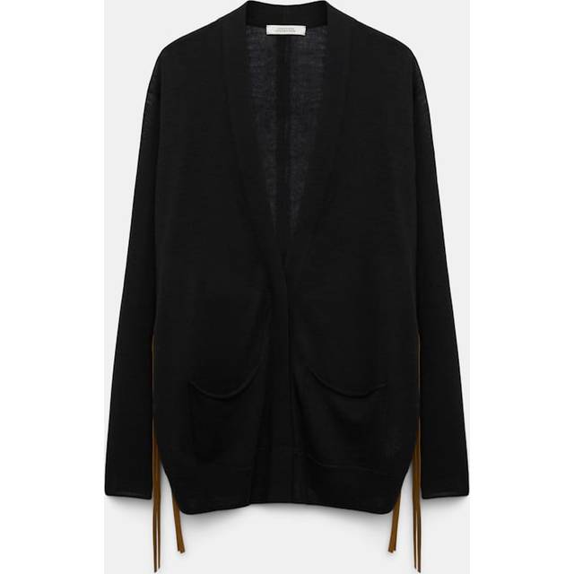 Knit cardigan with faux suede ties - black (M)