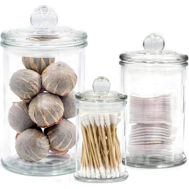 Easeen Mini Glass Apothecary Jars  Bathroom Storage Organizer Canisters for Cotton Swabs  Cotton Balls  Makeup Sponges  Bath Salts  Hair Ties  Makeup