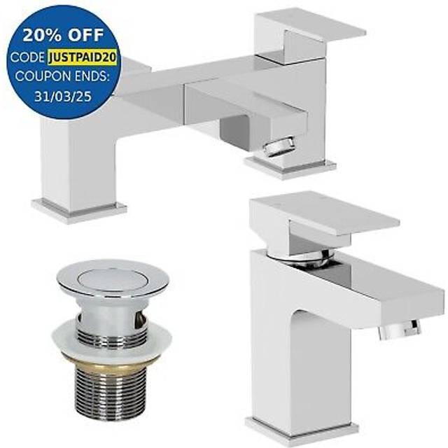 Modern bathroom square mono basin sink mixer bath filler tap set slotted waste