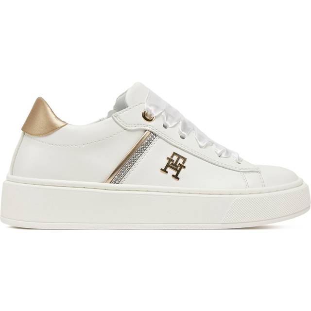 Tommy Hilfiger Girls White & Gold Faux Leather Trainers - 33