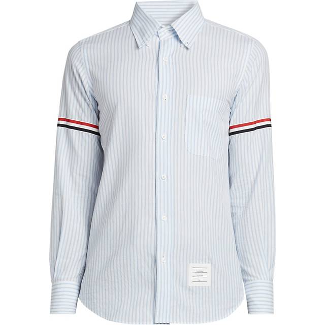 Thom Browne White & Blue Madras Cotton Armband Shirt - 480 LIGHT BLUE - 5