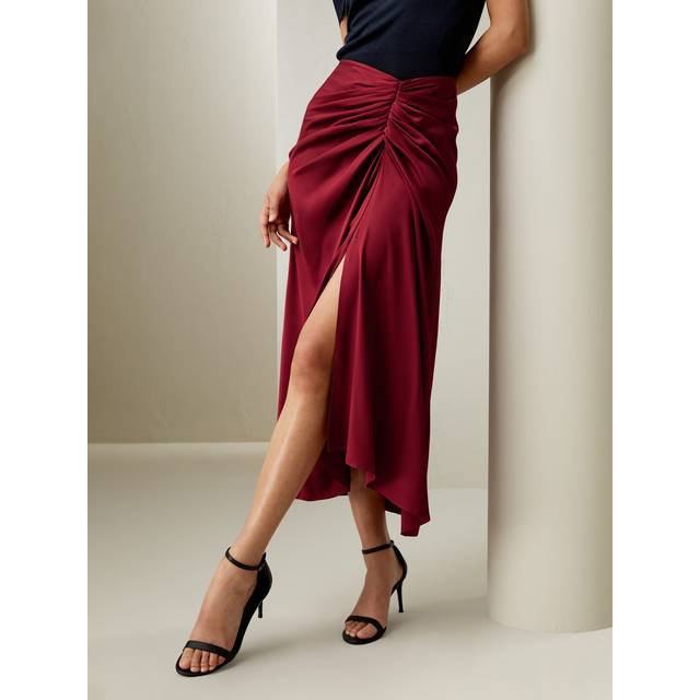 LILYSILK Silk Midi Skirt Women Red UK Silk Double Joe Front Split Invisible Zipper Elegant and Casual UK 8