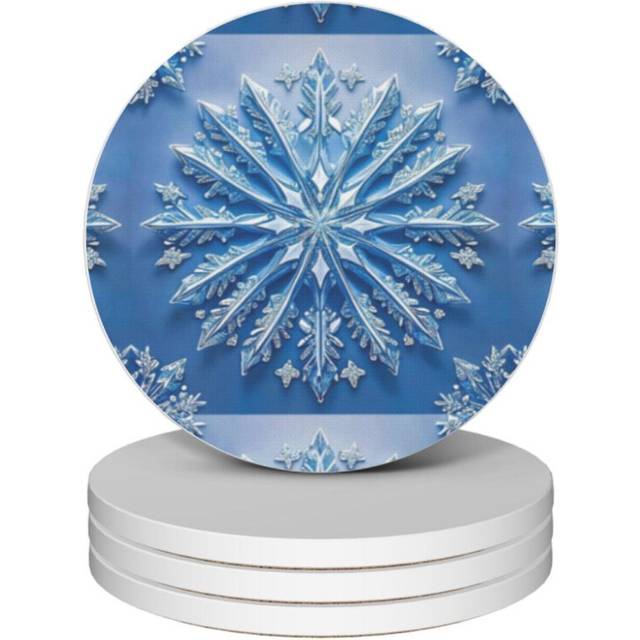 (Blue And White Christmas Snowflake=8410) Ceramic Coasters Set of 4 Xmas for Drink Wine Beer Bar with Cork Base Housewarming Birthday Christmas Gift