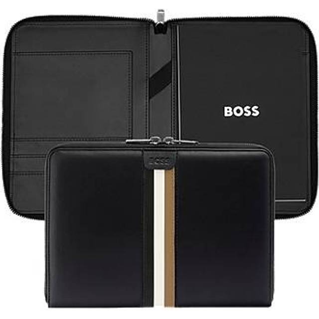 A5 conference folder in faux leather with signature stripe - Black