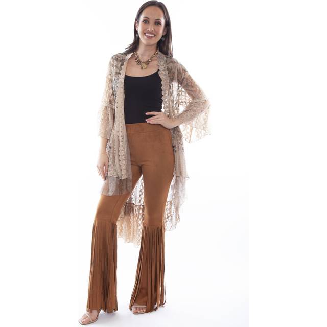 PRINTED LACE CARDIGAN W/CROCHET TRIM