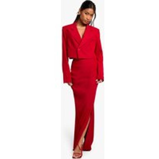 Womens Tailored Side Split Maxi Skirt - 8, Red