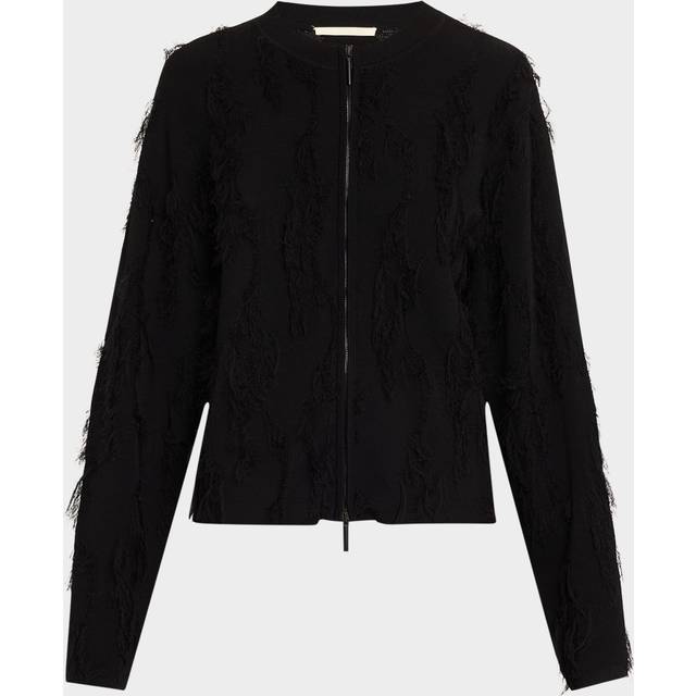 Brushstroke Fray Jacquard Zip-Up Cardigan - BLACK BLACK - Medium