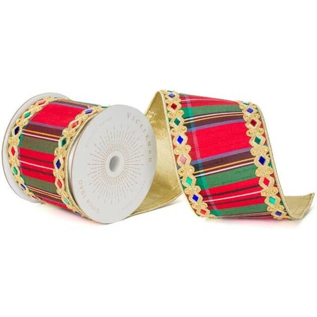 Vickerman QK240955 4 in. x 10 Yards Multi Color Traditional Plaid Wired Ribbon