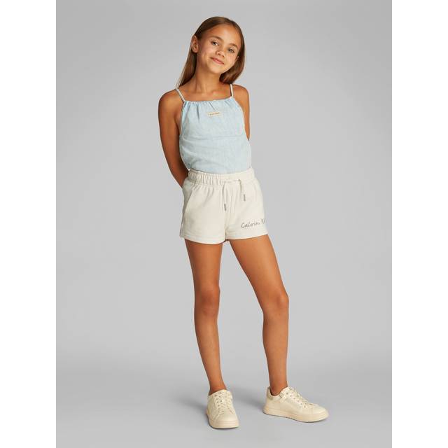 Calvin Klein Jeans Girls Script Logo Hwk Shorts - Cream, Cream, Size Age: 14 Years - age: 14 YEARS