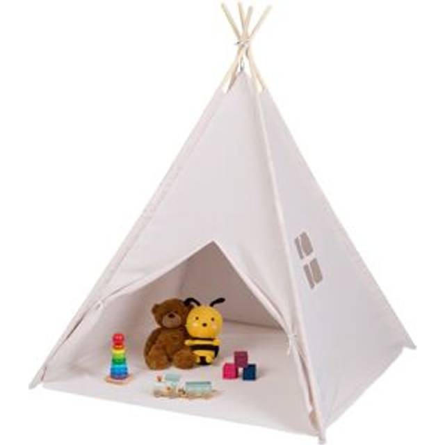 Relaxdays - Children's Play Tent, Tipi for Kids, Teepee with Floor Mat, Wigwam, Playroom, hwd: 158 x 125 x 125 cm, Beige