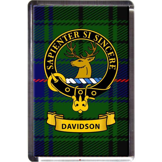 Davidson Tartan Fridge Magnet with Scottish Clan Crest on Clear Acrylic Rectangular Base