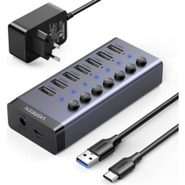 7-i-1 multifunktionell HUB USB-C splitter - 7x USB 3.0 PD DC 12V grå