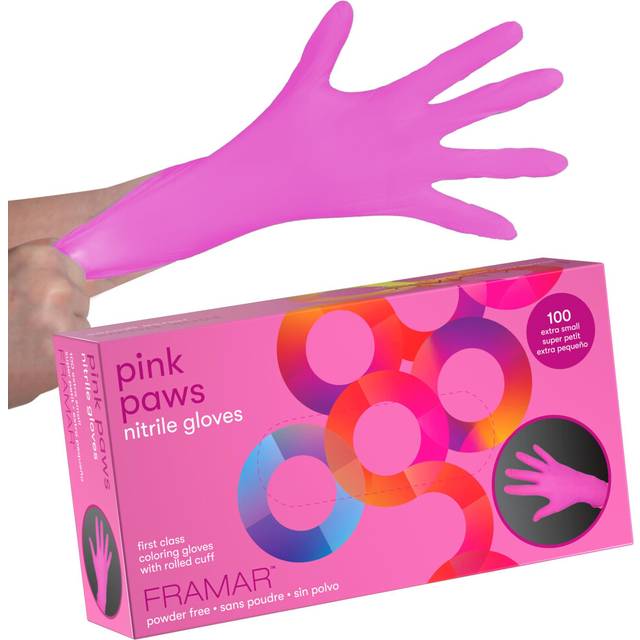 FRAMAR Pink Gloves Disposable Latex Free XS - Pink Nitrile Gloves xs  xs Nitrile Gloves  xs Gloves Nitrile  Rubber Cleaning Gloves  Pink Disposable Gl