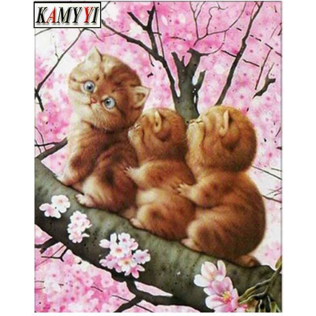 Diamond Painting Cross Stitch Animal Three cats Patterns Diamond Mosaic Picture Of Rhinestones Wall Art Decor Gifts 20X30CM