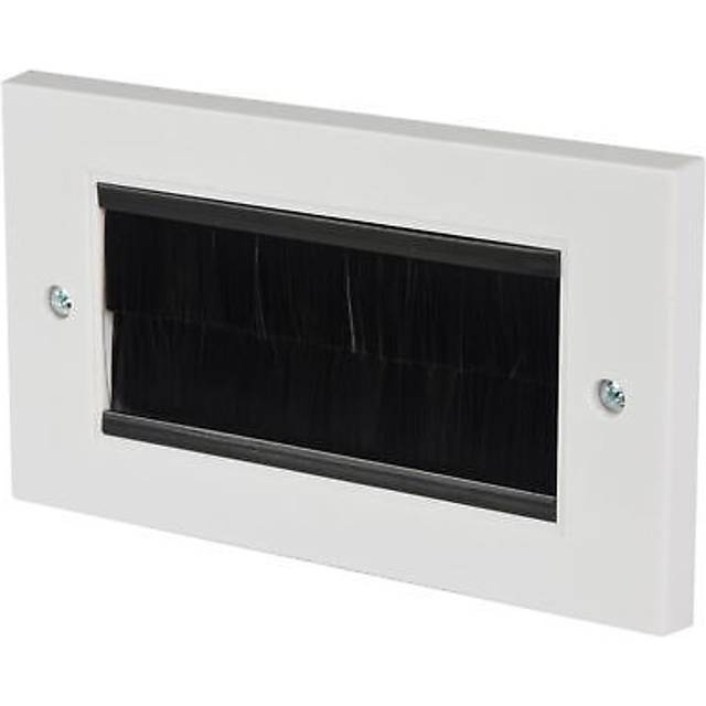 AVlink Black Brush Double 2 Gang Wall Outlet Cable Entry Plate Tidy Mount Wallplate