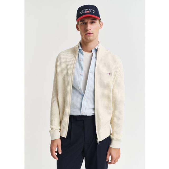 GANT Men Textured Cotton Zip Cardigan (M)
