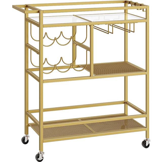MAHANCRIS Bar Cart for Home  3-Tier Serving Cart with Wheels and Handle  Beverage Cart with Wine Rack and Glass Holders  Rolling Wine Cart for Kitchen