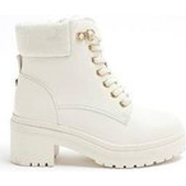 River Island Girls Heeled Hiker Lace Up Boots - Cream, Cream, Size 10 Younger
