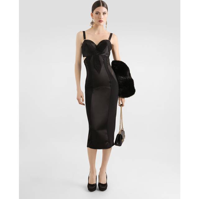 Dolce & Gabbana Calf-length Satin And Lace Dress With Corset Details - Woman Dresses Black 42