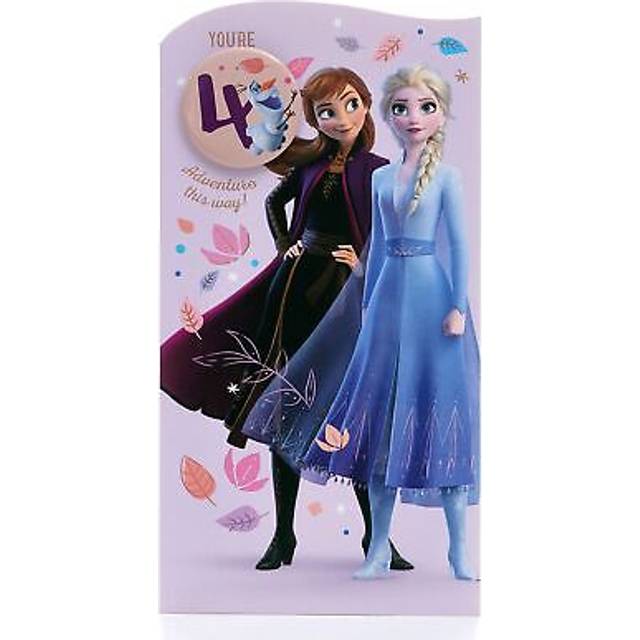 Disney Frozen Design With Elsa & Anna 4th Birthday Card With Badge