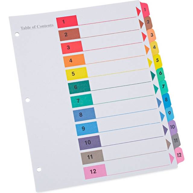 Universal B1428241 Deluxe Table of Contents Dividers for Printers - 12-Tab - 1-12 - 11 x 8.5 in. - 6 Sets - Assorted Color