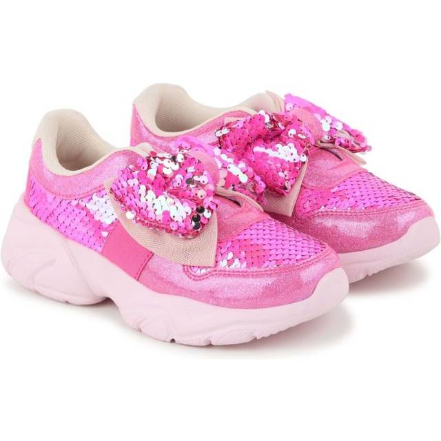 Billieblush - sequin-embellished bow sneakers - kids - Fabric/Fabric/Artificial Leather/Goat Skin/Rubber/Sequin - 35 - Pink
