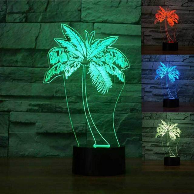 3D Palm Tree Night Light Table Lamp Decor Table Desk Optical Illusion Lamps 7 Color Changing Lights LED Table Lamp Xmas Home Love Birthday Children Ki