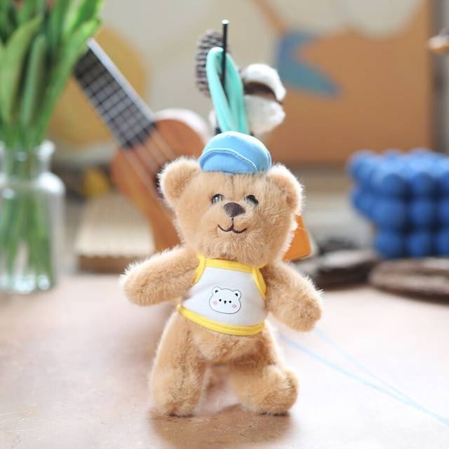 (Brown) White Lovable Chef Bear Keychain Plush Mini Teddy Bag Accessory 17cm