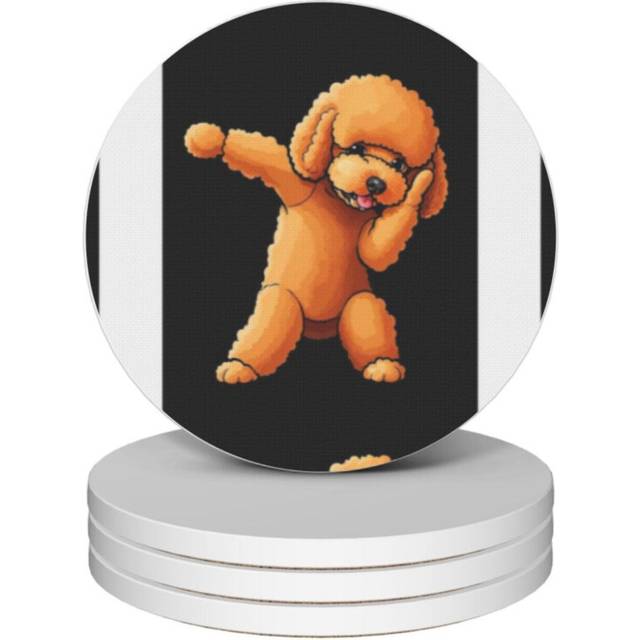 (Toy Poodle Dabbing - Toy Poodle Dab=7369) Ceramic Coasters Set of 4 Xmas for Drink Wine Beer Bar with Cork Base Housewarming Birthday Christmas Gift