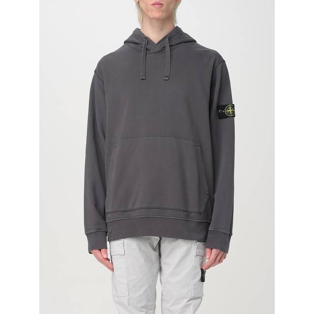 Stone Island, Sweatshirts & Hoodies, Herr, S, Bomull, Grå huvtröja med avtagbar kompasslogotyp - gray (S)