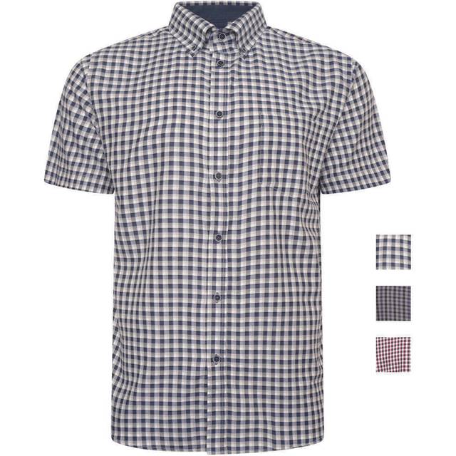 Kam gingham check shirt short sleeve button down casual mens plus size 6302