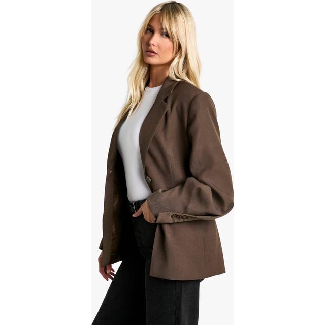 Womens Single Breasted Button Detail Volume Sleeve Oversized Blazer - Brown - 8, Brown