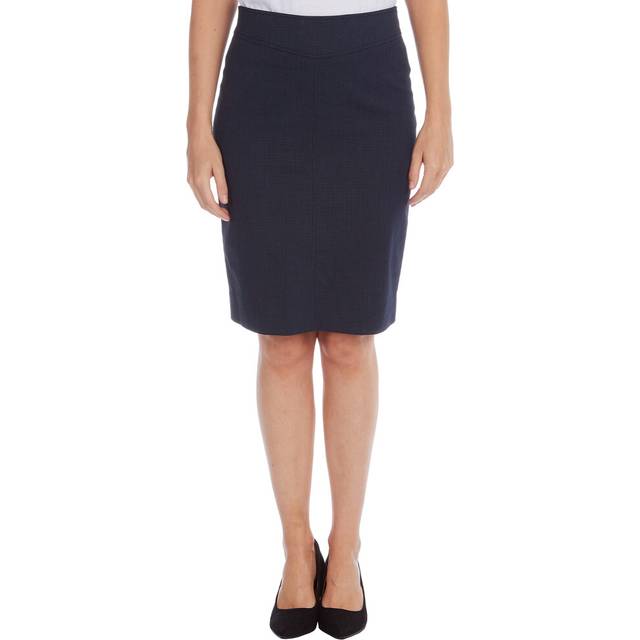 (Navy Dot, 6 Regular) Women Ladies Formal Skirt Office Wear Straight Regular Knee Length Back Split Zip Stretchy Black Navy Plain Size 4 6 8 10 12 14