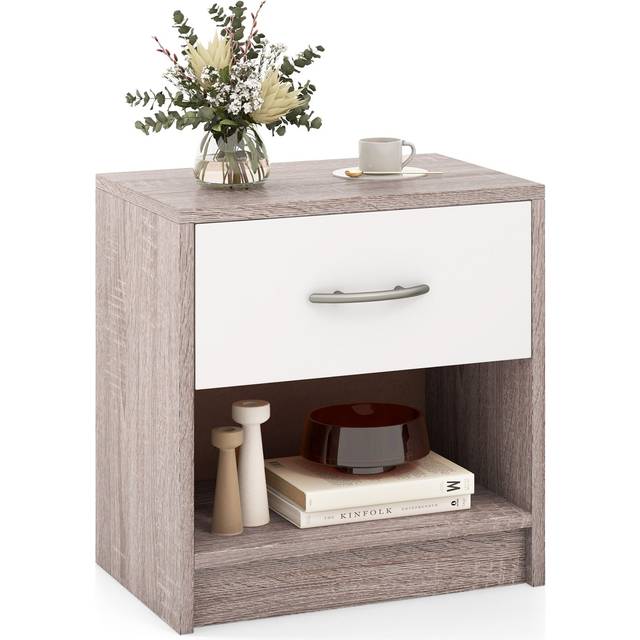 Costway 3-tier Nightstand With Drawer And Open Storage Shelf For Small Spaces-light Grey
