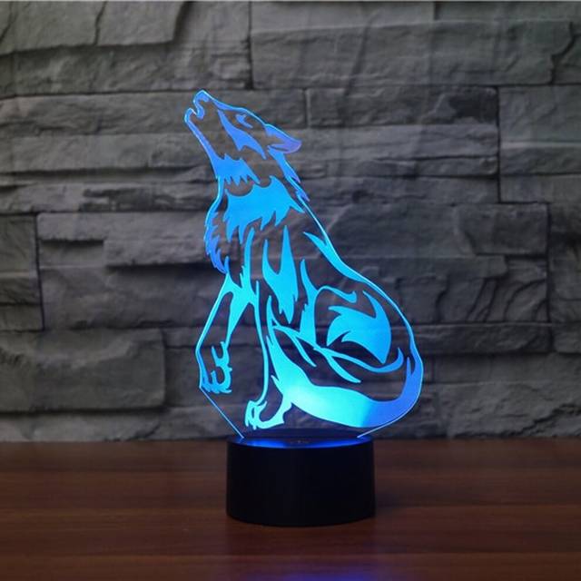 3D Animal Wolf Night Light Touch Table Desk Optical Illusion Lamps 7 Color Changing Lights Home Decoration Xmas Birthday Gift
