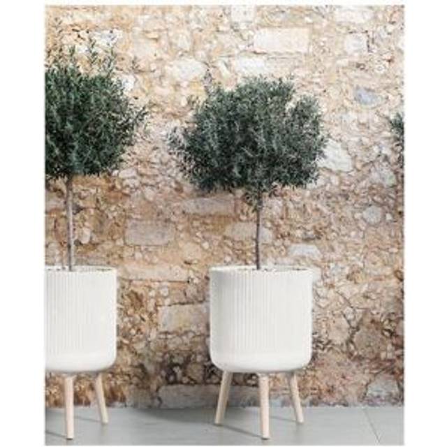 Beliani - Outdoor Indoor Elevated Flower Pot Tall Planter Light Beige Pinstriped Round MgO 35x35x57 cm Maclura