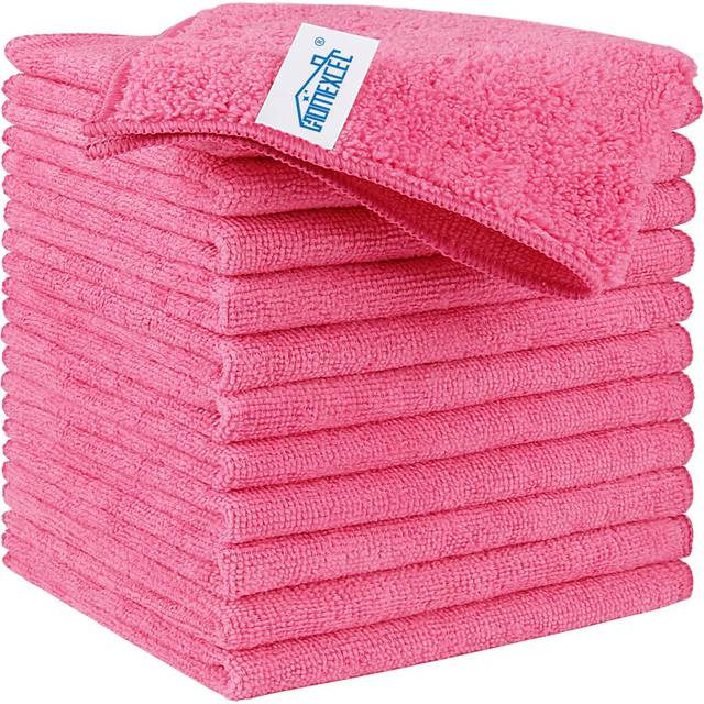 HOMEXCEL Microfiber Cleaning Cloth 12 Pack  Pink Premium Microfiber Towels for Cars  Lint Free  Scratch-Free  Highly Absorbent  Reusable Cleaning Rags