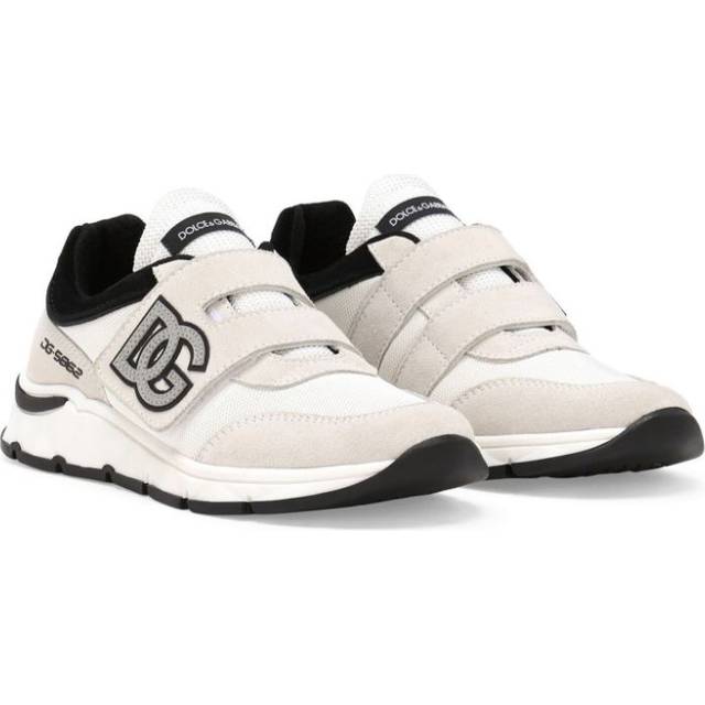 Dolce & Gabbana Kids - DG-appliqué touch-strap sneakers - kids - Calf Leather/Fabric/Polyurethane/Polyester/Polyamide/Rubber - 37 - Neutrals