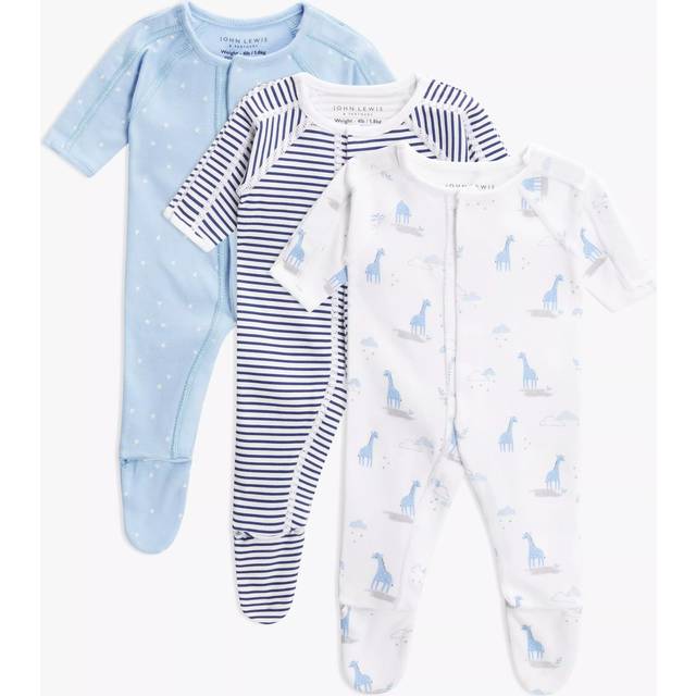 John Lewis Premature Baby GOTS Organic Cotton Giraffe Sleepsuit, Pack of 3