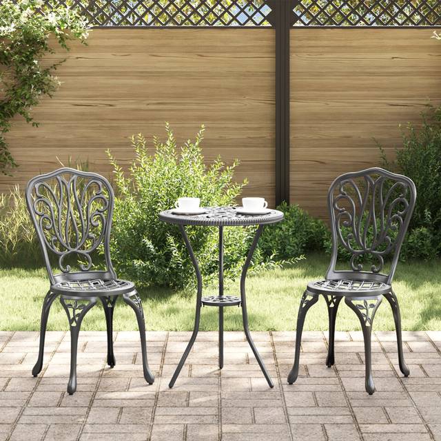 3-Piece Garden Bistro Set in Black Cast Aluminum Vidaxl