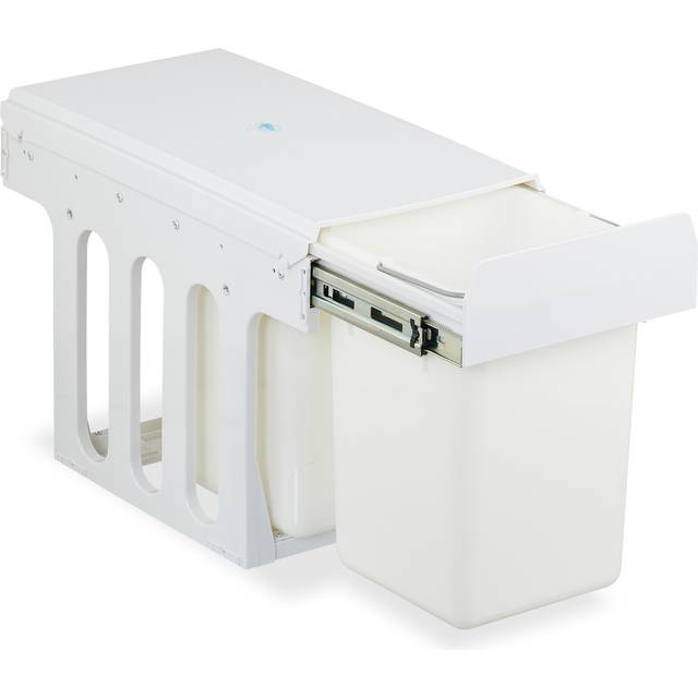Relaxdays Pull Out Kitchen Bin, 2 Compartments, 2 x 8L, 35.5x25x47 cm, for Cupboard, Built-In Rubbish Disposal, White
