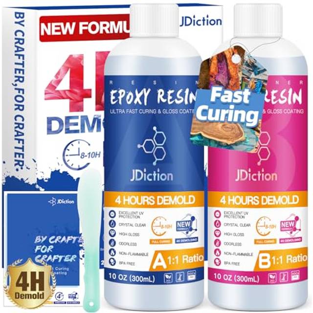 JDiction Epoxy Resin -20 OZ-4 Hours Demold, 8-10 Hours Fast Curing,Epoxy Resin Kit, Upgrade Formula, Epoxy Resin Crystal Clear for Art, Jewelry, Not